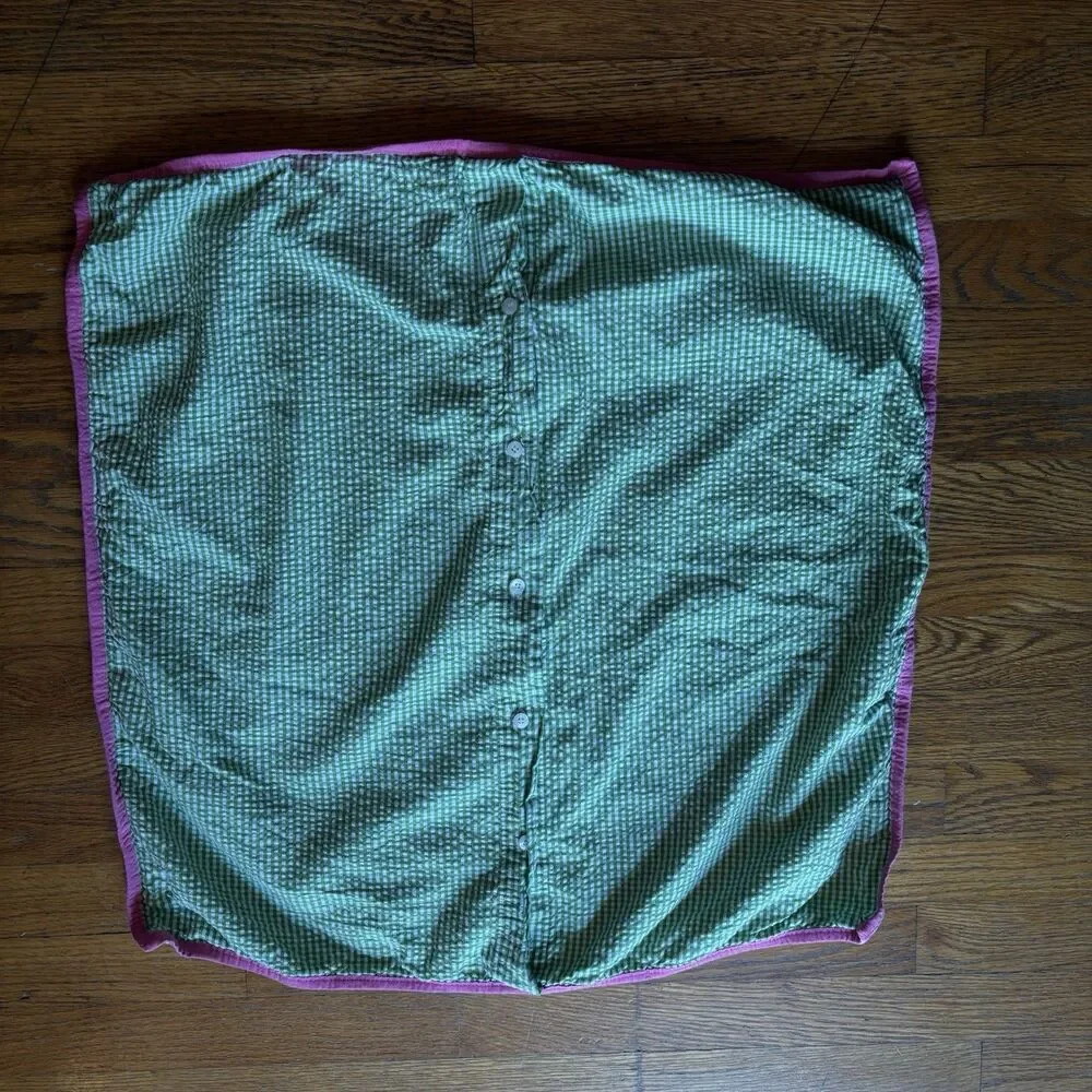 Ralph Lauren Watermill Sham Pillow Cover Green White Seersucker Pink Trim Button